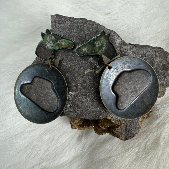Vintage Enamel Copper Horse Cowboy Southwestern Dangle & Drop Earrings - Picture 4 of 8
